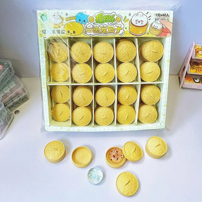 Crystal Mini Dumplings & Steamed Bun Squishy Set with Steamer Soft Squeeze Stress Relief Calming Fidget Toys Party Favors Gift