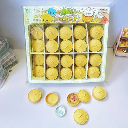Crystal Mini Dumplings & Steamed Bun Squishy Set with Steamer Soft Squeeze Stress Relief Calming Fidget Toys Party Favors Gift